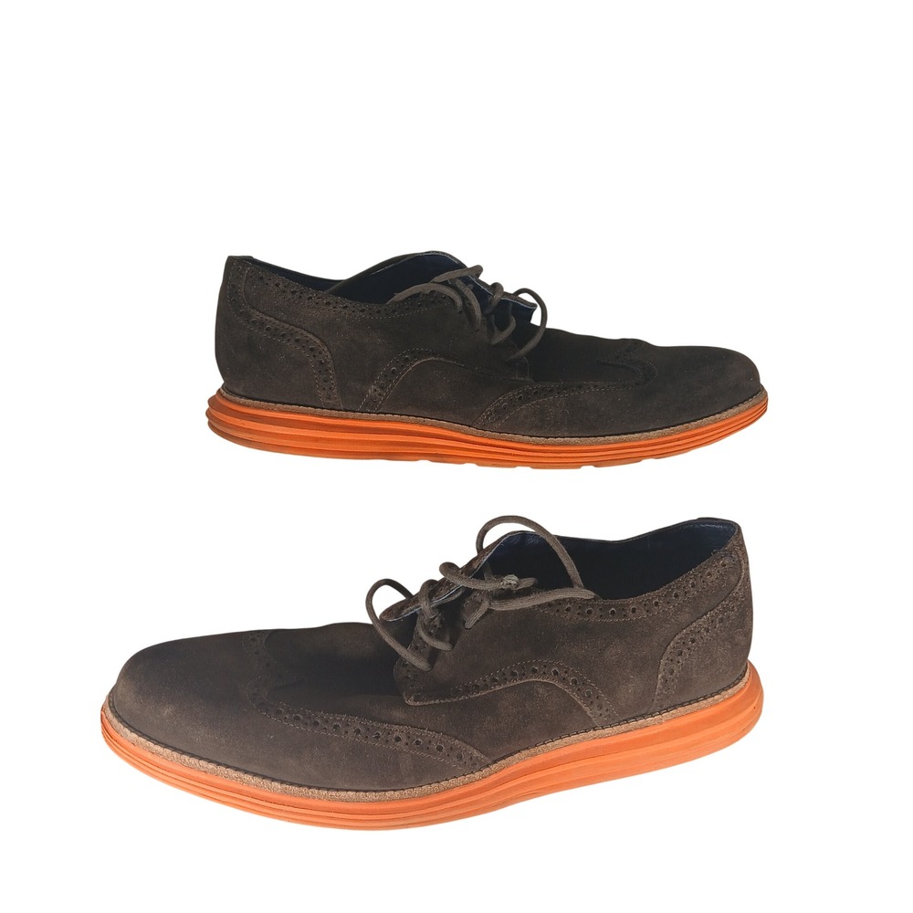 Cole Haan LunarGrand Wingtip Oxford 13 Brown Suede Orange Sole C11097 Dapper